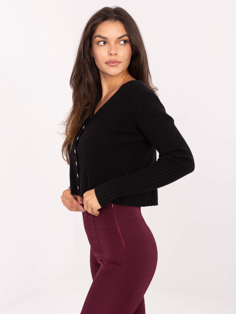 Czarny elegancki prążkowany sweter CAT zapinany na guziki - obrazek 3