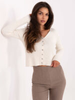 Ecru elegancki  prążkowany sweter CAT zapinany na guziki