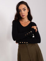 Czarny prążkowany sweter z guzikami