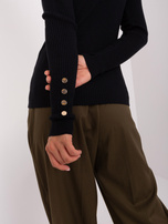 Czarny prążkowany sweter z guzikami - obrazek 2